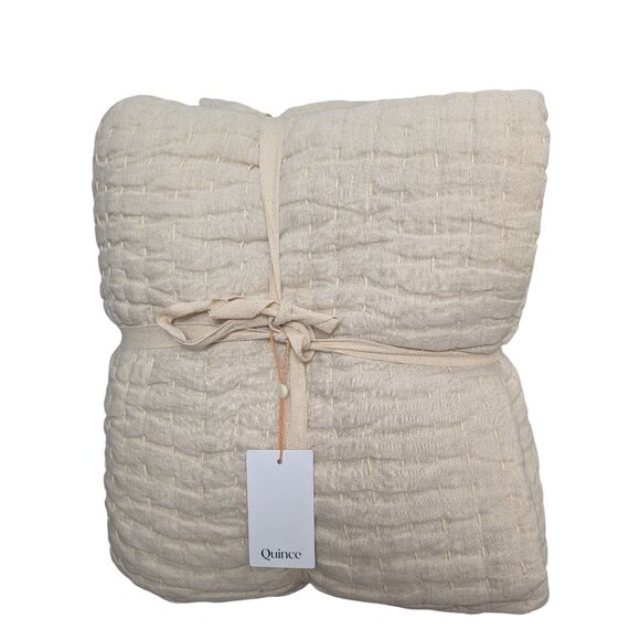 Quince European Linen Cotton Stitch Quilt 3PC Set Color Natural Size Full/Queen - Picture 1 of 9